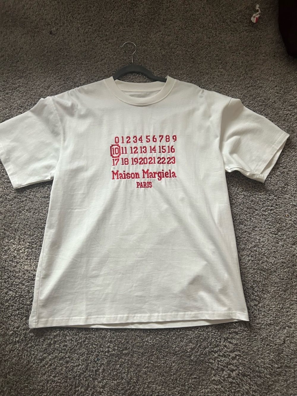 Maison Martin Margiela White Tee with Red Numeric Logo